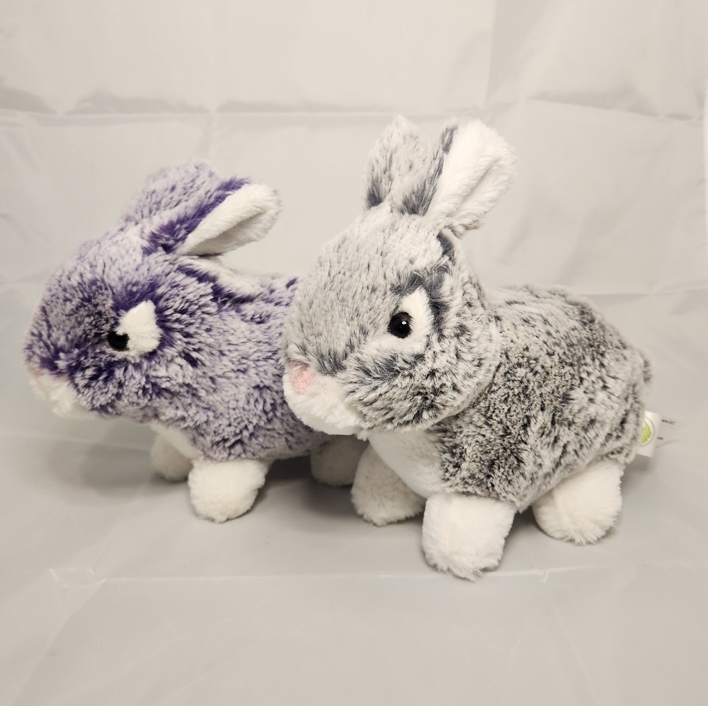 Lot of 2 8” Animal Adventure Bunny Rabbits Grey and Purple Plush Stuffed Animal